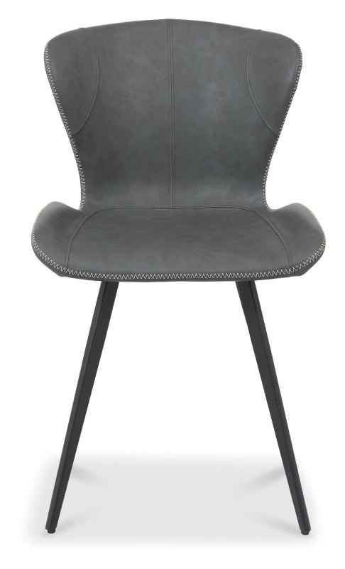 Garcia Upholstered Dining Chairs - Dark Grey Vintage Faux Leather and Black Legs (Pair) Garcia Upholstered Dining Chairs - Dark Grey Vintage Faux Leather and Black Legs (Pair)