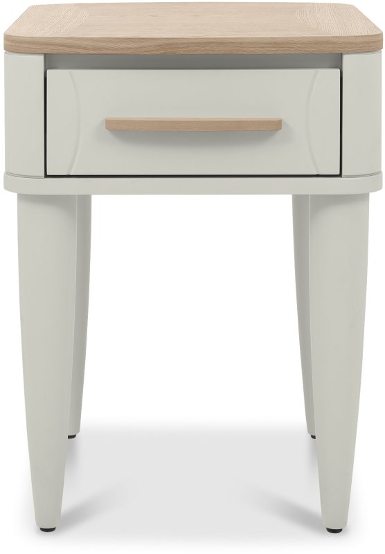Larsen Scandi Oak and Soft Grey Lamp Table with Drawer by Bentley Designs Larsen Scandi Oak and Soft Grey Lamp Table with Drawer by Bentley Designs