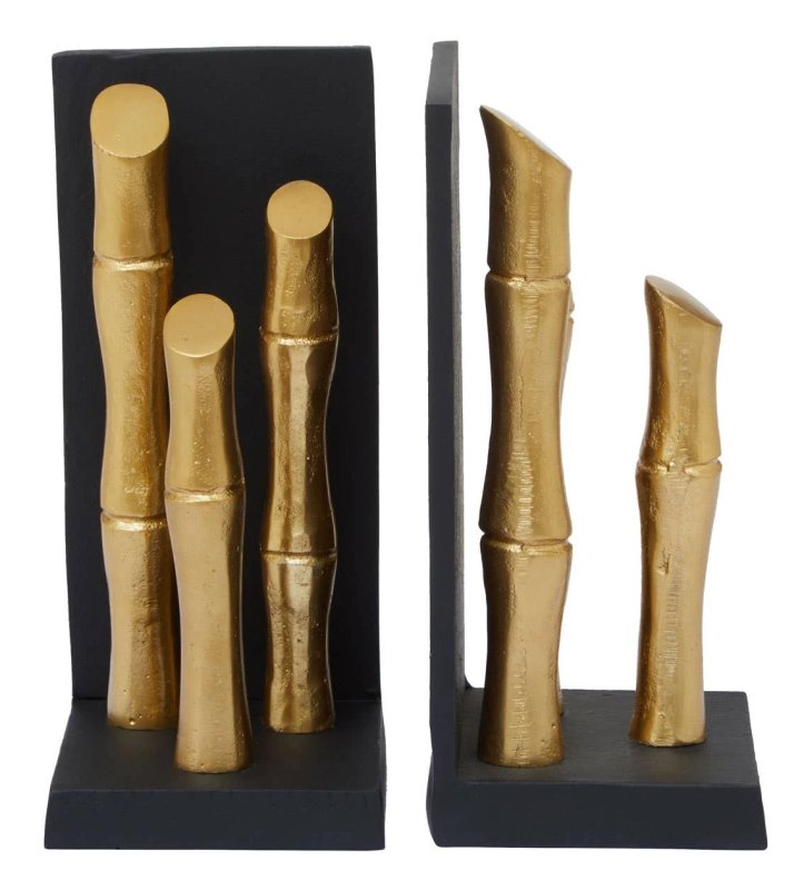 Hiba Set Of Two Gold Finish Bamboo Effect Bookends Hiba Set Of Two Gold Finish Bamboo Effect Bookends