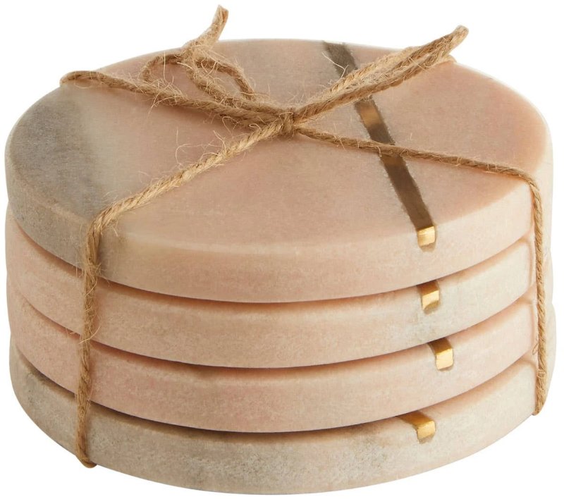 Kira Set of 4 Pink Marble Coasters With Gold Inlay Kira Set of 4 Pink Marble Coasters With Gold Inlay