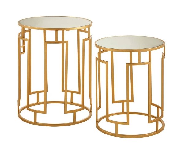 Avantis Set of 2 Mirrored Top Round Side Tables - Tall Avantis Set of 2 Mirrored Top Round Side Tables - Tall
