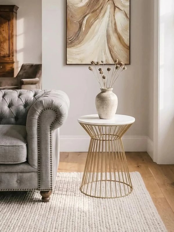 Tula White Glass and Gold Finish Base Side Table Tula White Glass and Gold Finish Base Side Table