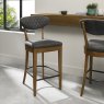 Pair of Ellipse Rustic Oak Bar Stools (Dark Grey Fabric) by Bentley Designs
