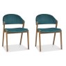 Pair of Regent Rustic Oak Dining Chairs (Azure Velvet) by Bentley Designs