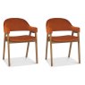 Pair of Regent Rustic Oak Dining Armchairs (Rust Velvet) by Bentley Designs