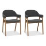 Pair of Regent Rustic Oak Dining Armchairs (Grey Fabric) by Bentley Designs