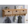 Queensbury Oak Wall Shelf with Hooks & Baskets Queensbury Oak Wall Shelf with Hooks & Baskets