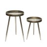 Set of 2 Champagne Nesting Tables Leaves Top