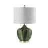 61.5cm Green Ribbed Glass Table Lamp with Grey Linen Shade