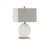 62cm White Marble Table Lamp with Grey Linen Shade
