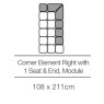 Kingsley Corner Element with 1 Seat and End - Right - Module (108 cm x 211cm) by 3C Candy