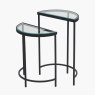Marazzi S/2 Bevelled Glass & Black Metal Half Moon Side Tables Marazzi S/2 Bevelled Glass & Black Metal Half Moon Side Tables