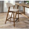 Camden Rustic Oak Upholstered Bar Stool - Ivory Bonded Leather (Single) by Bentley Designs